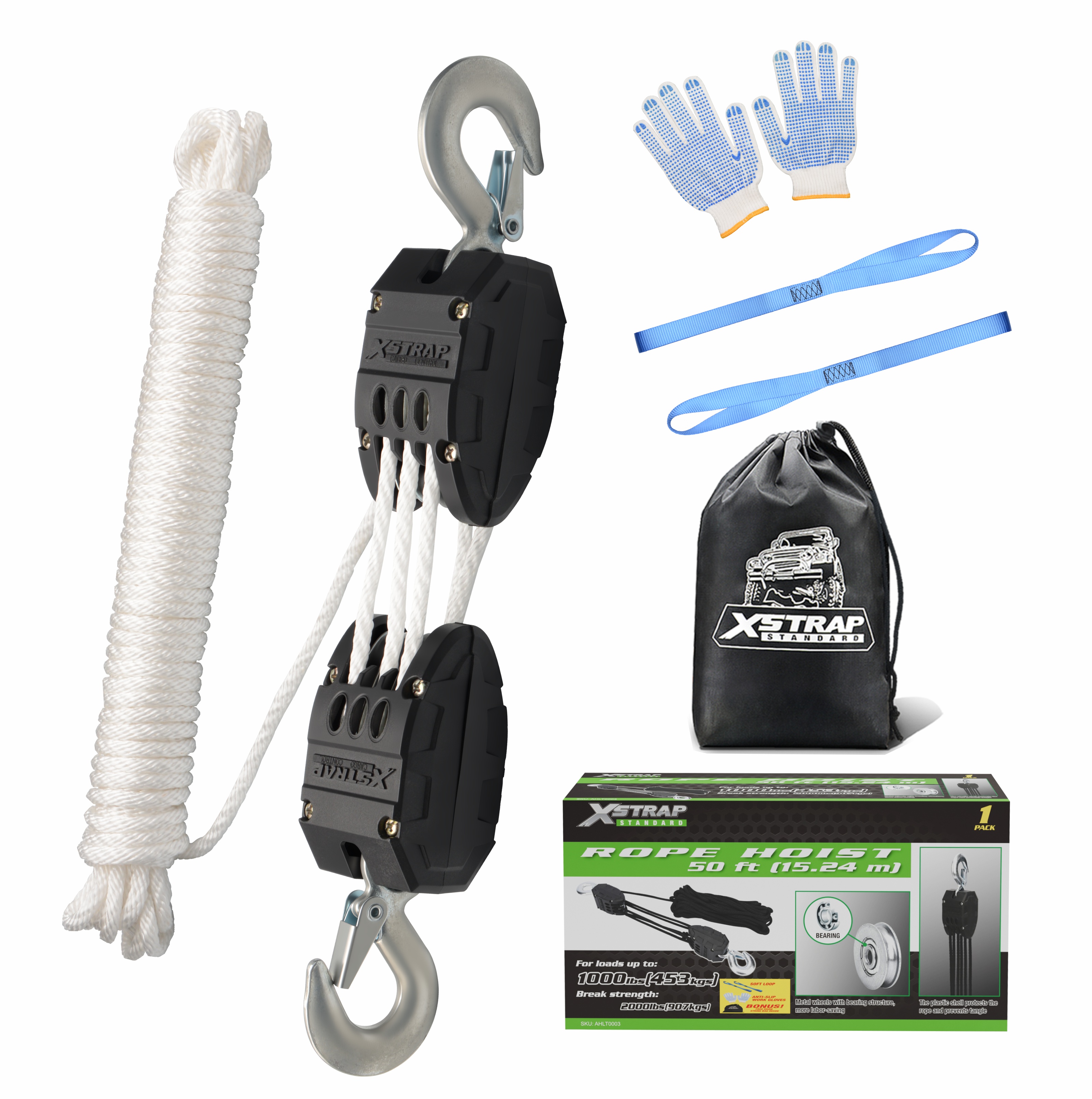 XSTRAP AHLT0003 fehér kötélemelő szíjtárcsa rendszer 1000LB kapacitás