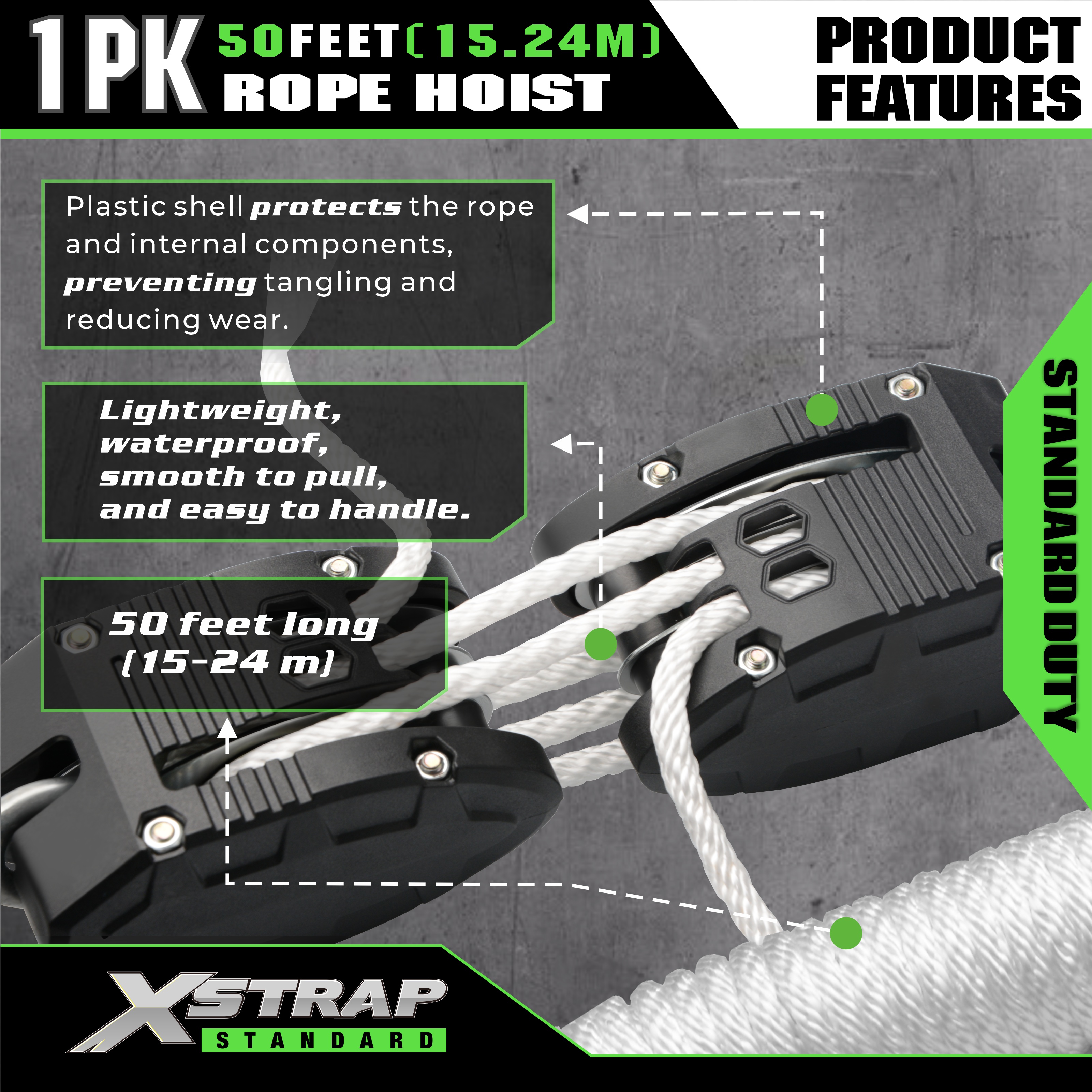 XSTRAP AHLT0003 fehér kötélemelő szíjtárcsa rendszer 1000LB kapacitás