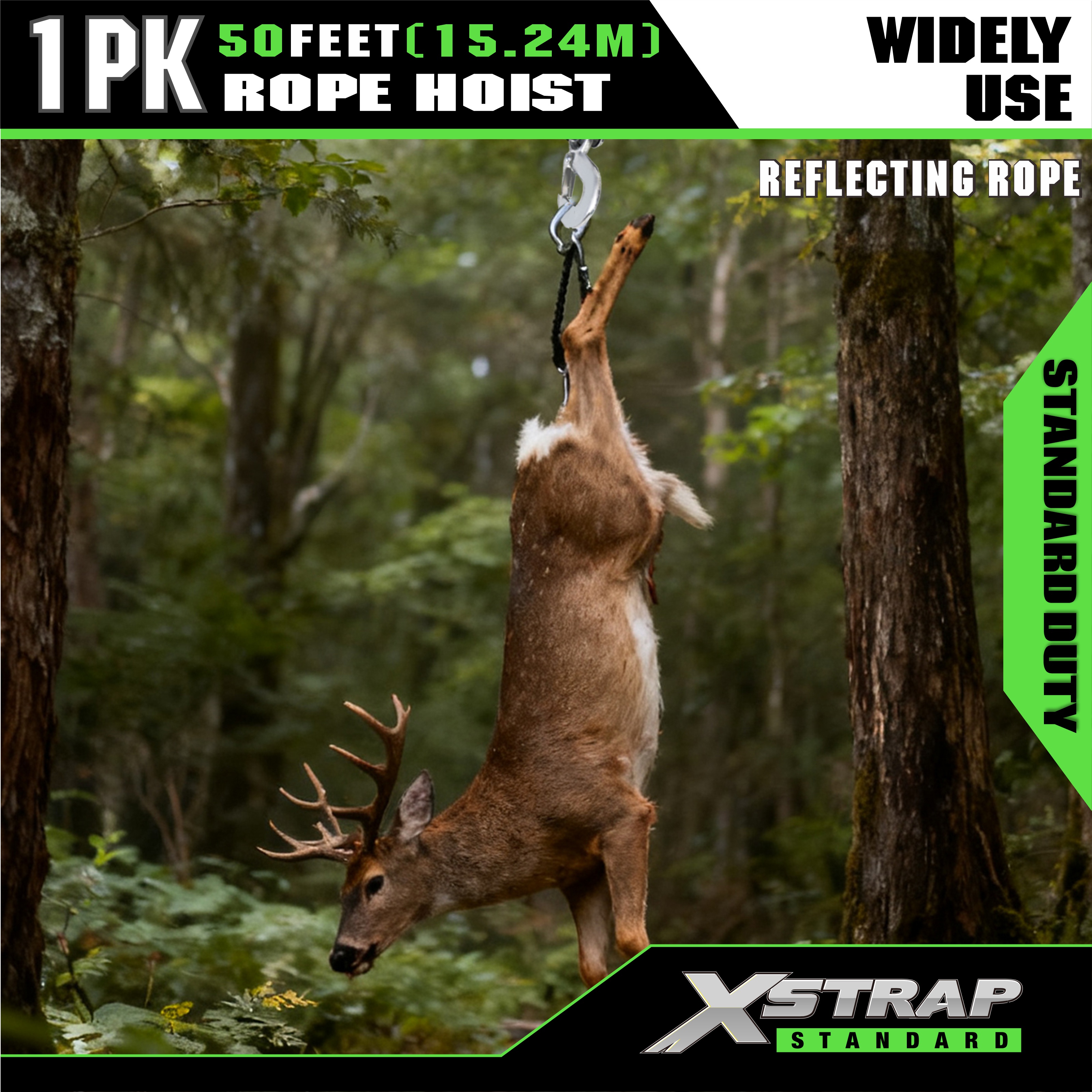 XSTRAP AHLT0003 fényvisszaverő fekete kötélemelő szíjtárcsa rendszer 1000LB