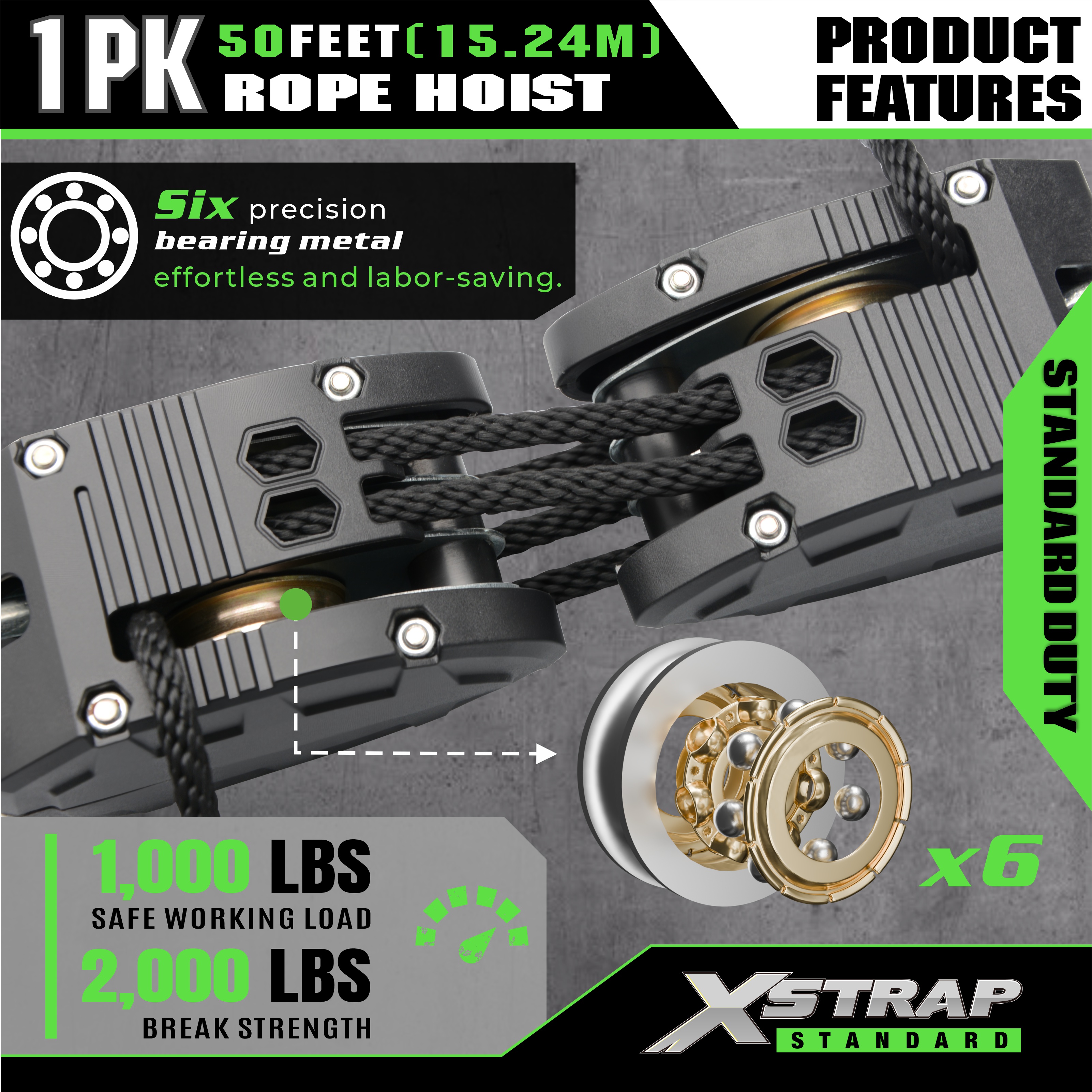 XSTRAP AHLT0003 Fekete kötélemelő szíjtárcsa rendszer 1000LB