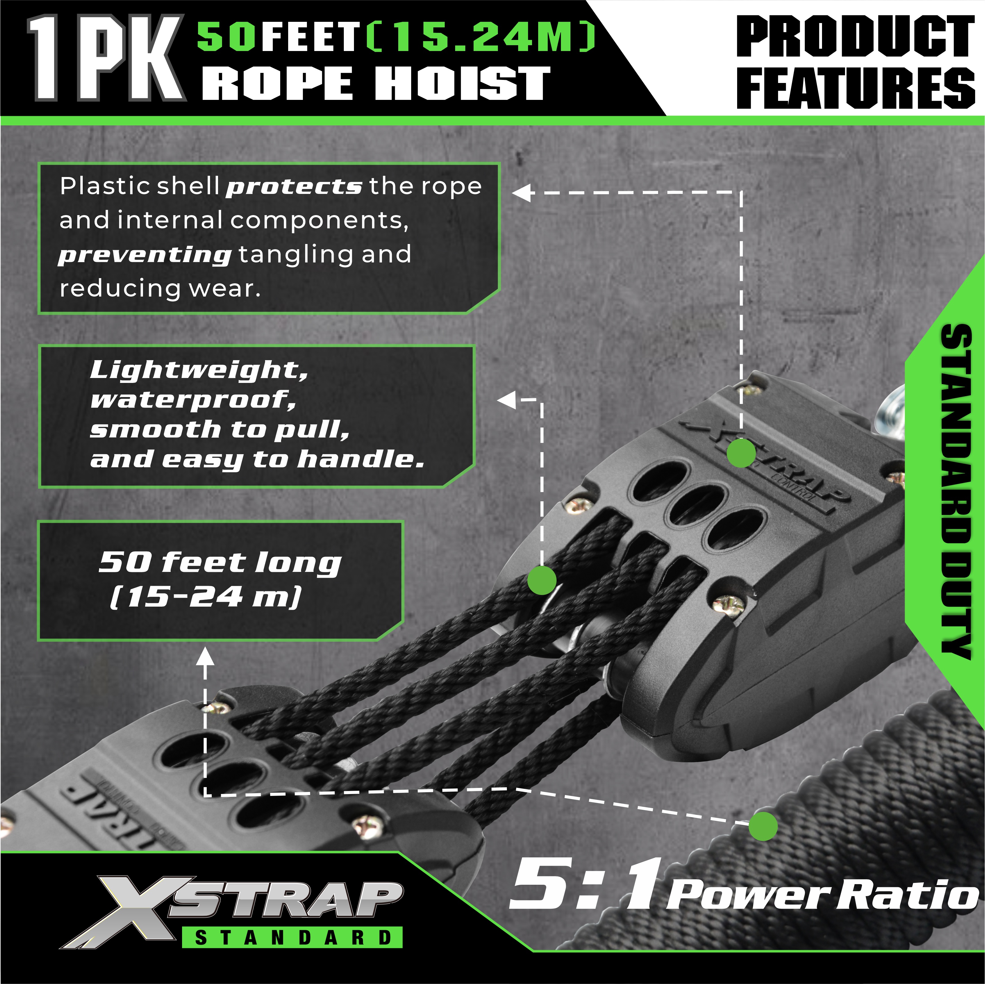 XSTRAP AHLT0003 Fekete kötélemelő szíjtárcsa rendszer 1000LB