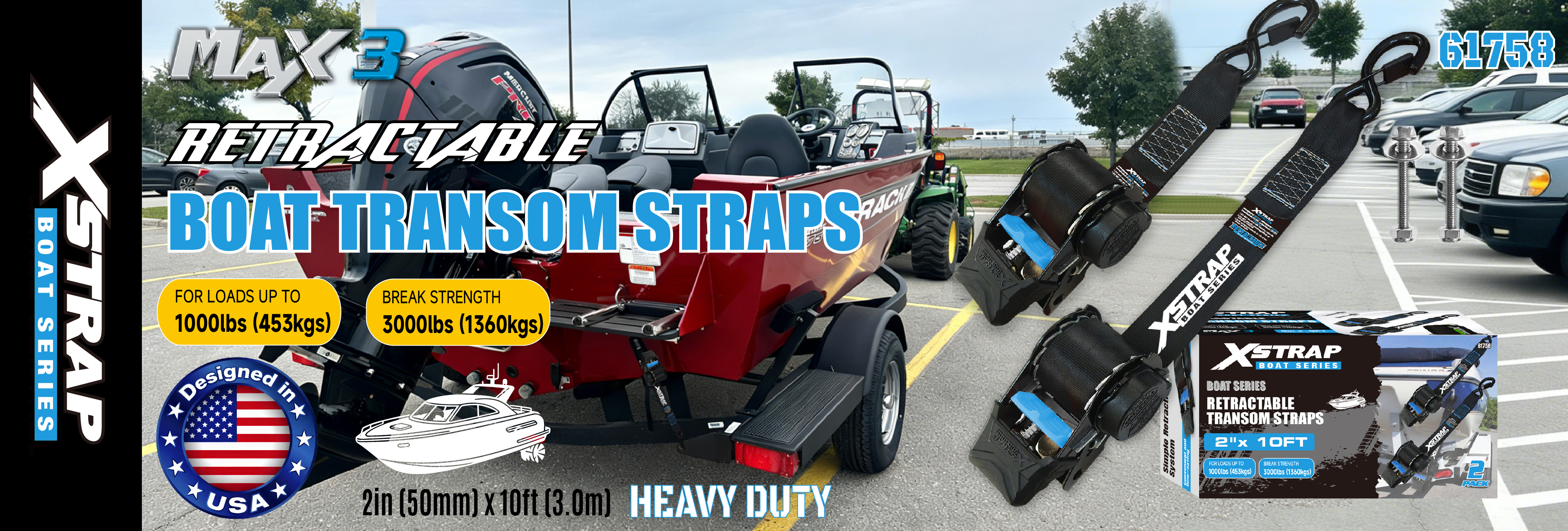 Xstrap 61758 visszahúzható kereszttartó hevederek biztonsági kampókkal 1000 LB SWL