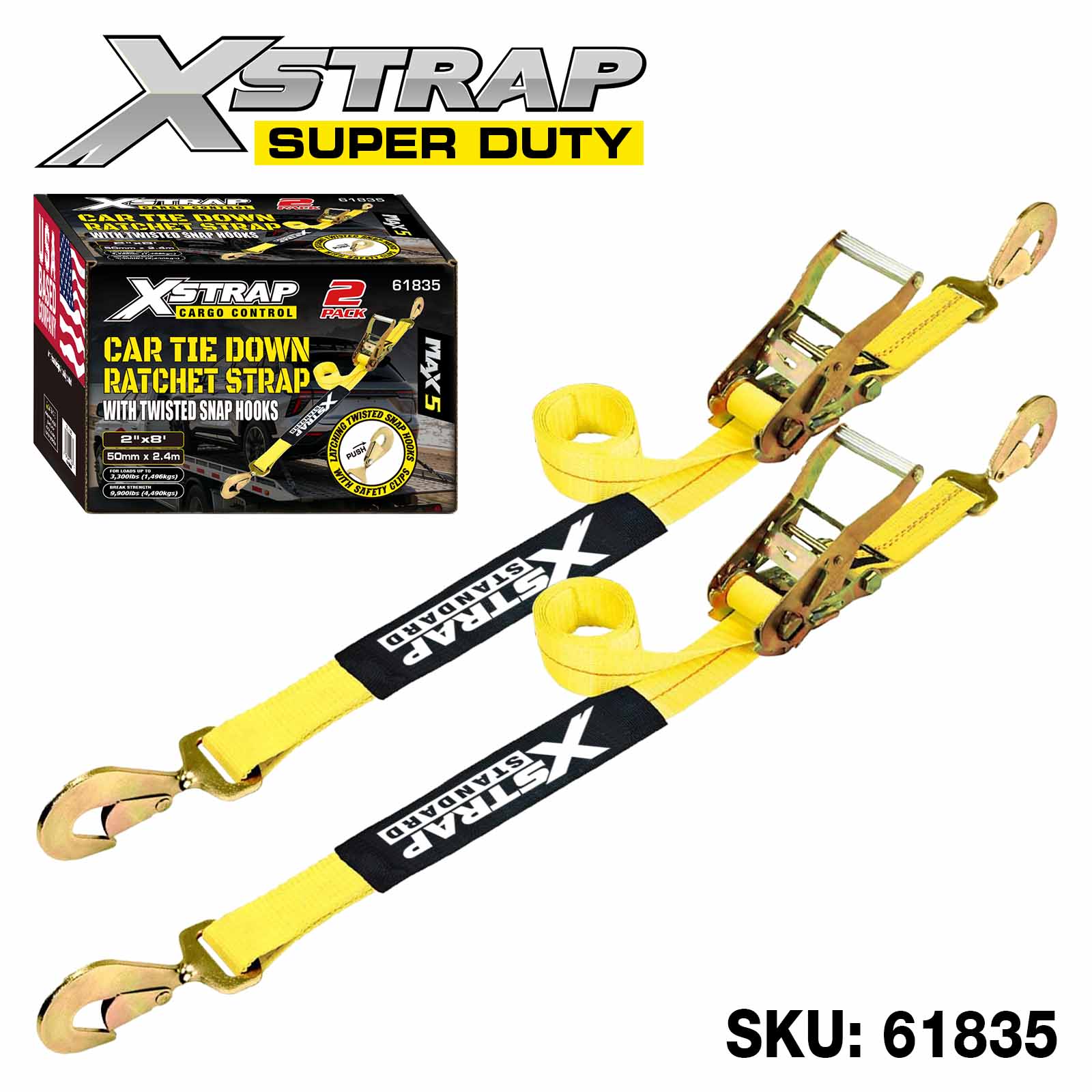 Xstrap 61835 2” x 8” 2PK autós rögzítőpántok 3300 lb SWL