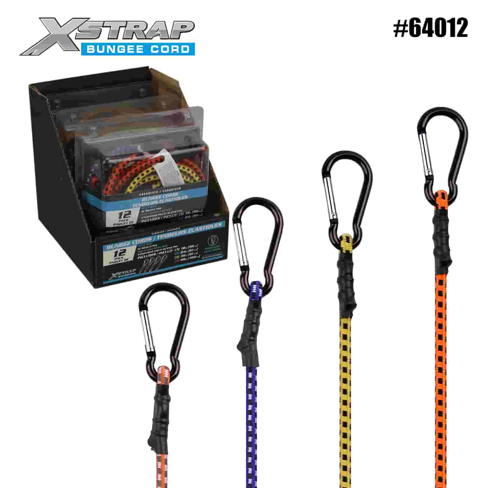Xstrap 64012 12PK rugós kapuzárak Biztonságos Bungee zsinórok 8 mm x 18”/24” /36”/ 48” 88-110 lbs SWL